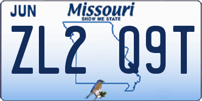 MO license plate ZL2Q9T