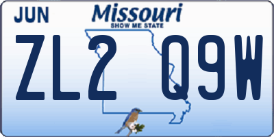 MO license plate ZL2Q9W