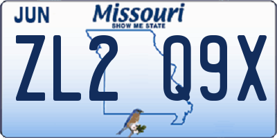 MO license plate ZL2Q9X