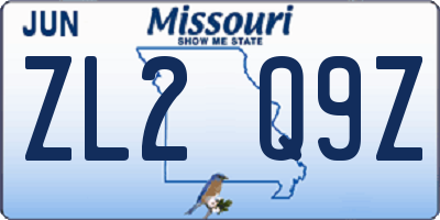 MO license plate ZL2Q9Z