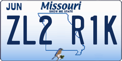MO license plate ZL2R1K