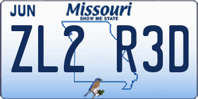 MO license plate ZL2R3D