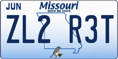 MO license plate ZL2R3T