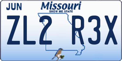 MO license plate ZL2R3X