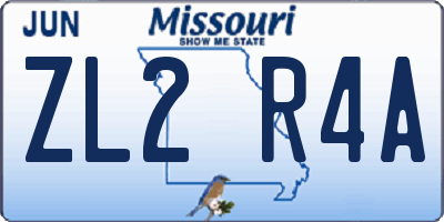 MO license plate ZL2R4A