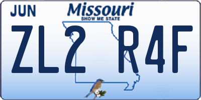 MO license plate ZL2R4F