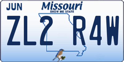 MO license plate ZL2R4W
