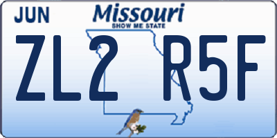 MO license plate ZL2R5F