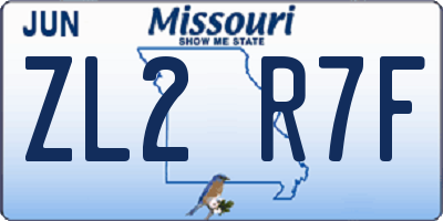 MO license plate ZL2R7F