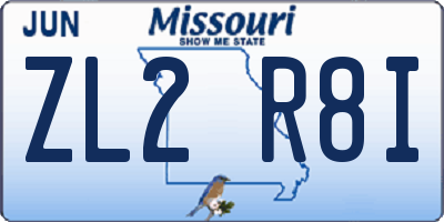 MO license plate ZL2R8I