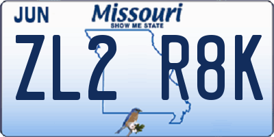 MO license plate ZL2R8K
