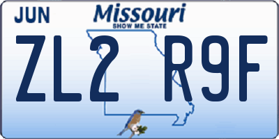MO license plate ZL2R9F