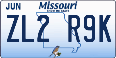 MO license plate ZL2R9K