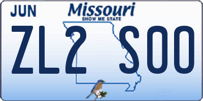 MO license plate ZL2S0O