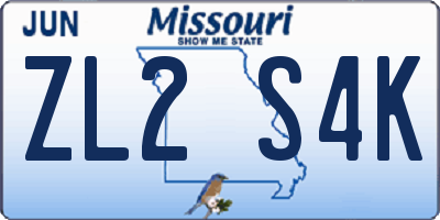 MO license plate ZL2S4K