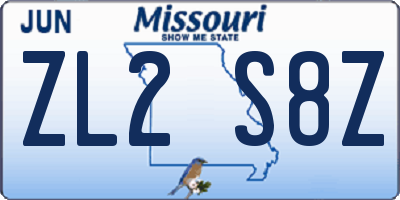 MO license plate ZL2S8Z