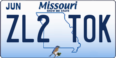MO license plate ZL2T0K