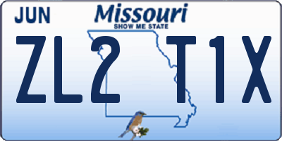 MO license plate ZL2T1X