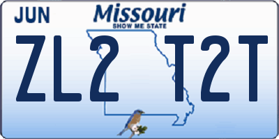 MO license plate ZL2T2T