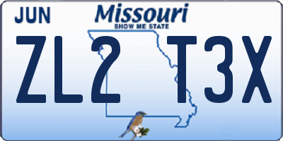 MO license plate ZL2T3X