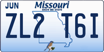 MO license plate ZL2T6I