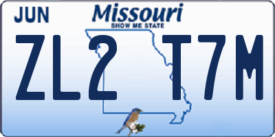 MO license plate ZL2T7M