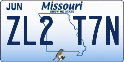 MO license plate ZL2T7N