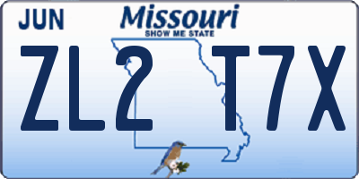 MO license plate ZL2T7X