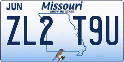 MO license plate ZL2T9U