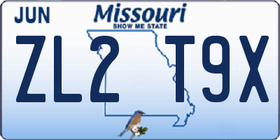 MO license plate ZL2T9X