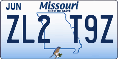 MO license plate ZL2T9Z