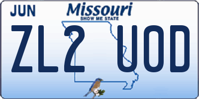 MO license plate ZL2U0D