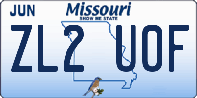 MO license plate ZL2U0F