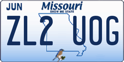 MO license plate ZL2U0G
