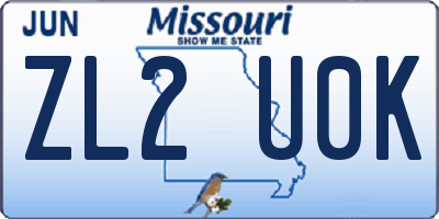 MO license plate ZL2U0K