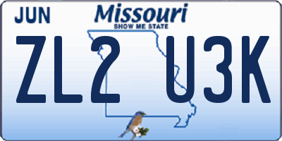 MO license plate ZL2U3K