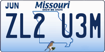 MO license plate ZL2U3M