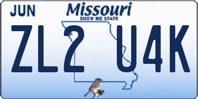 MO license plate ZL2U4K
