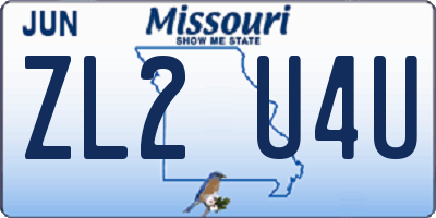 MO license plate ZL2U4U