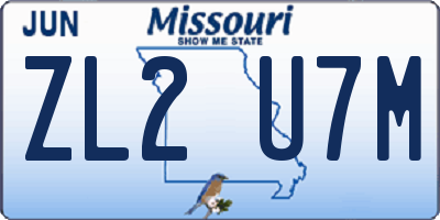 MO license plate ZL2U7M