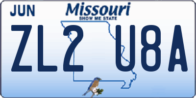 MO license plate ZL2U8A