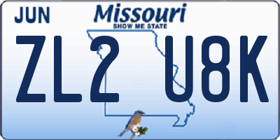 MO license plate ZL2U8K