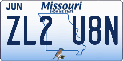 MO license plate ZL2U8N