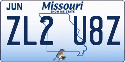 MO license plate ZL2U8Z