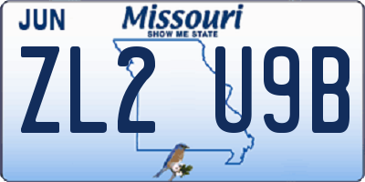 MO license plate ZL2U9B