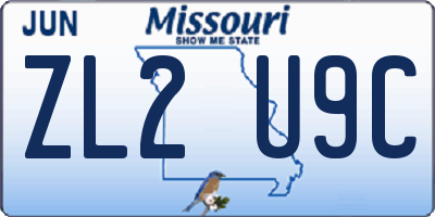 MO license plate ZL2U9C