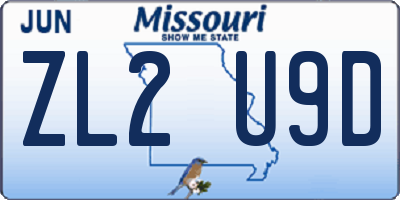 MO license plate ZL2U9D