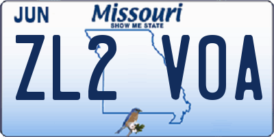 MO license plate ZL2V0A