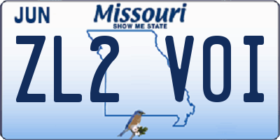 MO license plate ZL2V0I