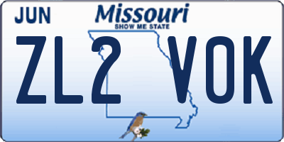 MO license plate ZL2V0K